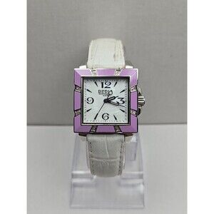 Dedia Lily LQ Diamond Accent Purple Enamel Square Swiss Quartz Watch New Battery